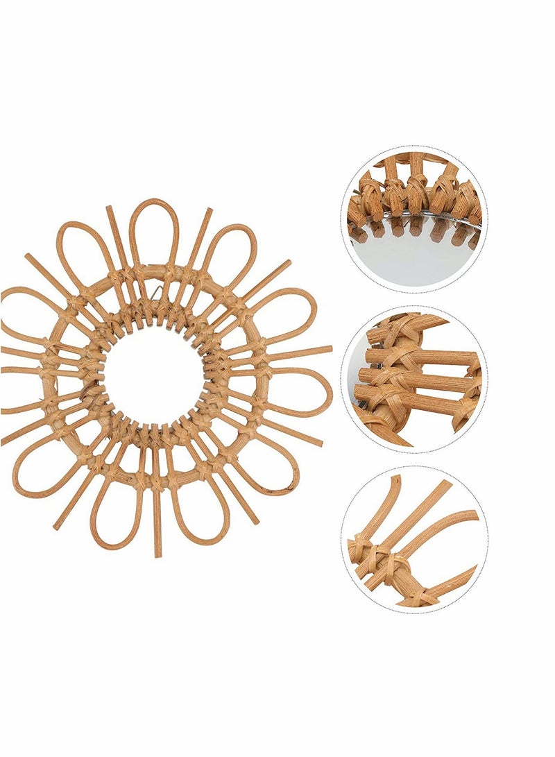 Excefore Rattan Wall Mirror Round Hanging Mirror Sunflower Circular Wall Mirror Decor Nordic Style Wicker Dressing Makeup Mirror Decor - Image 3