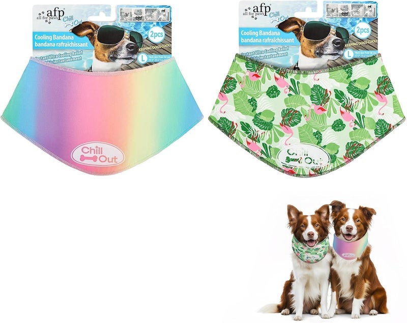 أوول فور بوز مجموعة "ALL FOR PAWS" المكونة من وشاحين تبريد للكلاب، طوق تبريد ولفافة رقبة للكلاب، أوشحة تبريد ج��يدية للكلاب الكبيرة، طوق تبريد "بلو تشيل أوت" (مقاس L، محيط الرقبة 17.3-20.4 بوصة) - Image 1