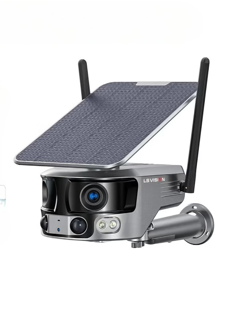 LS Vision 4K Solar Security Camera, 180 Degree Ultra Wide View Angle CCTV Camera, Durable Night Vision Surveillance Camera With PIR Human Detection For Home Office, (1pc)  - Image 1