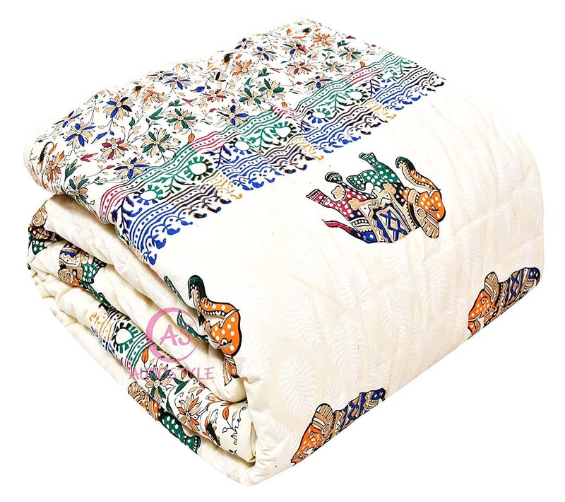 WORLDNEX 400 TC Pure Cotton Jaipuri Design Printed Lightweight Single Bed Quilt/Razai/Rajai, 85 x 55 Inches, Soft & Cozy Bedding for All Seasons (Multi-Color-S-216) - Image 2