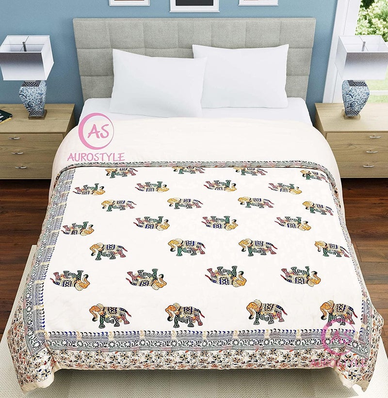 WORLDNEX 400 TC Pure Cotton Jaipuri Design Printed Lightweight Single Bed Quilt/Razai/Rajai, 85 x 55 Inches, Soft & Cozy Bedding for All Seasons (Multi-Color-S-216) - Image 5