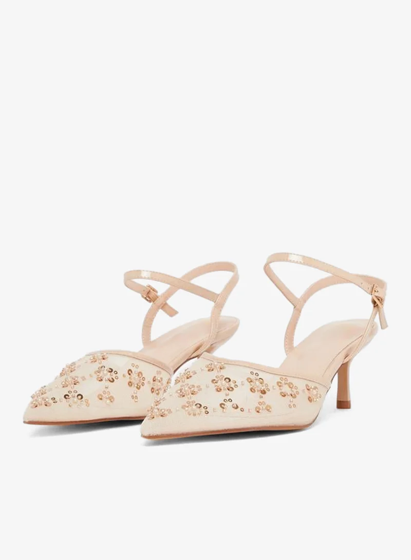 Styli Women Beige Embellished Pointed Toe Shoes