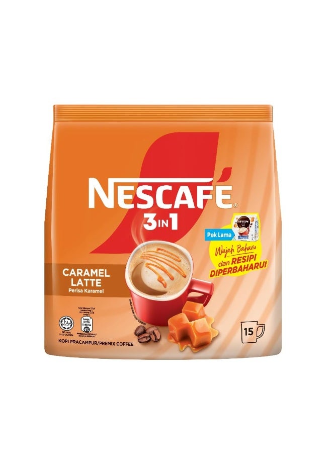 Nescafe 3  in 1 Caramel Latte Coffee Pouch 23 ggrams Pack of 15 - Image 1