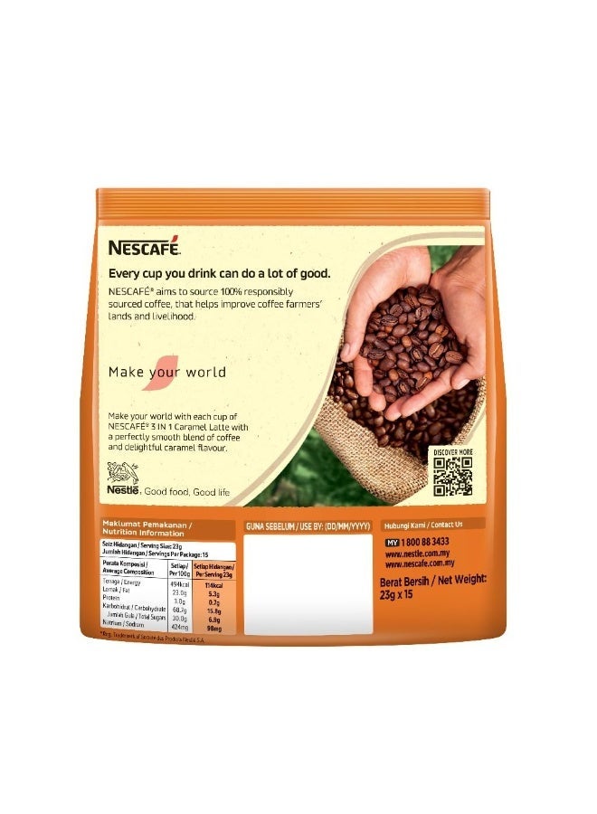 Nescafe 3  in 1 Caramel Latte Coffee Pouch 23 ggrams Pack of 15 - Image 2
