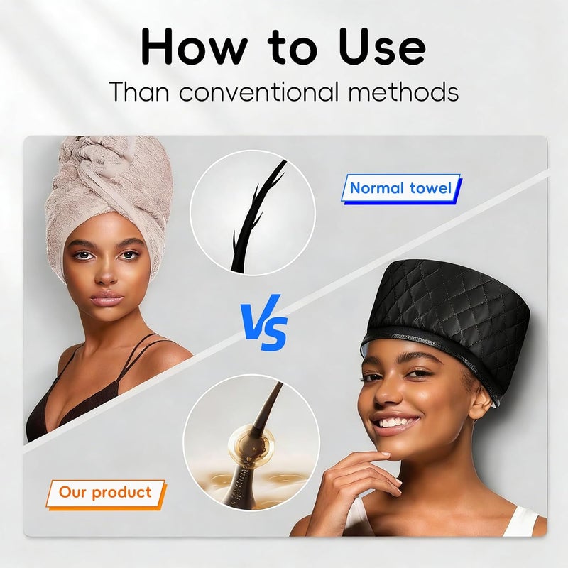 Heat Cap for Deep Conditioning, 10-Level Heats Up Quickly 3 Time Settings Hair Steamer for Natural Hair Home Use Thermal Steam Cap for Black Hair Portable Heating Caps - Image 3