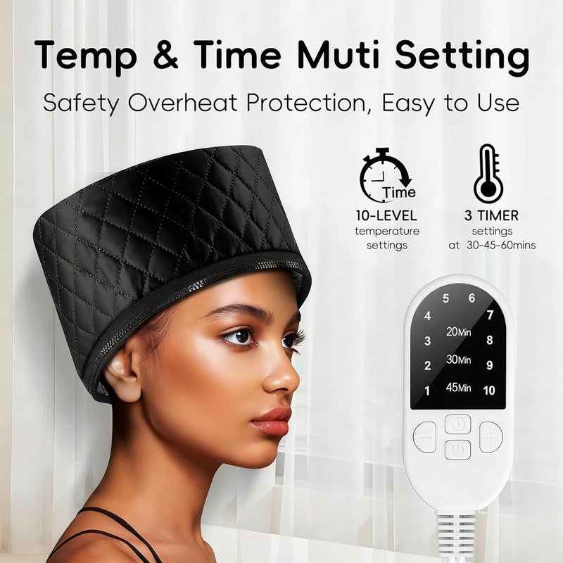 Heat Cap for Deep Conditioning, 10-Level Heats Up Quickly 3 Time Settings Hair Steamer for Natural Hair Home Use Thermal Steam Cap for Black Hair Portable Heating Caps - Image 2