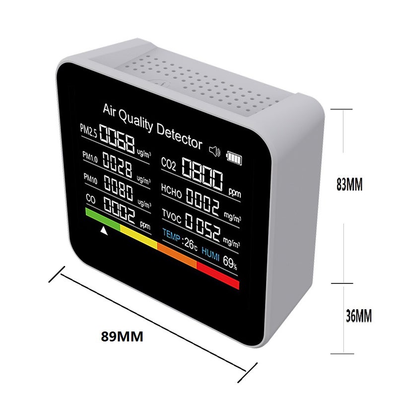 9 in 1 Air Quality Monitor CO2 Meter Carbon Dioxide Detector CO2 CO TVOC HCHO PM2.5 PM1.0 PM10 Temperature Humidity Detection with Alarm Function for Home Office Car - Image 4