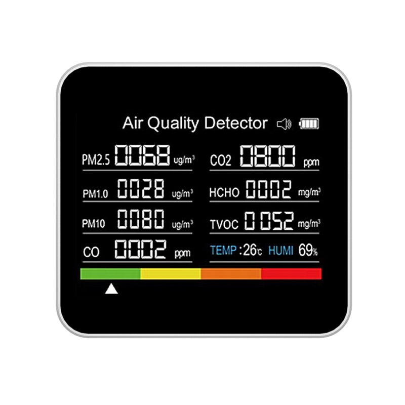 9 in 1 Air Quality Monitor CO2 Meter Carbon Dioxide Detector CO2 CO TVOC HCHO PM2.5 PM1.0 PM10 Temperature Humidity Detection with Alarm Function for Home Office Car - Image 1