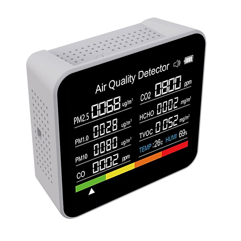 9 in 1 Air Quality Monitor CO2 Meter Carbon Dioxide Detector CO2 CO TVOC HCHO PM2.5 PM1.0 PM10 Temperature Humidity Detection with Alarm Function for Home Office Car - Image 2