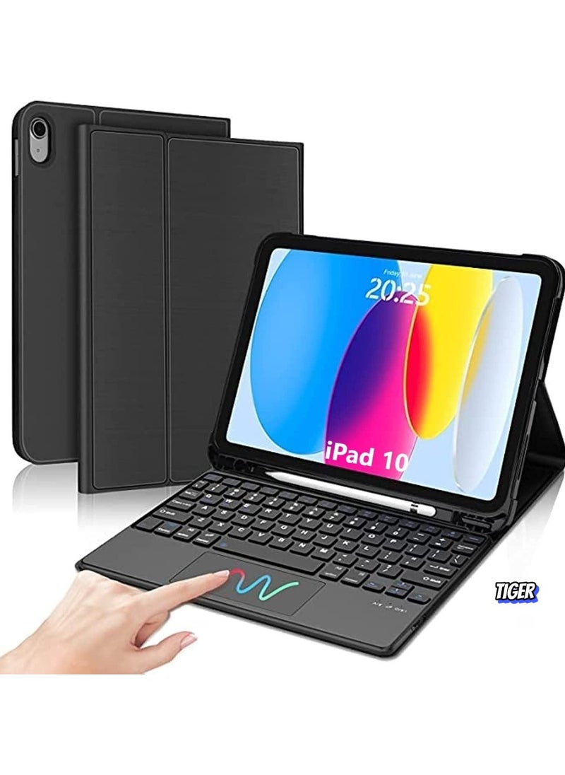 TIGER Keyboard Case for iPad 10.9 Inch 10th Generation 2022 - Bluetooth Rechargeable Keyboard with Foldable Case, Trackpad, Pencil Slot, and Adjustable Kickstand – Black, Perfect for iPad 10 2022  - Image 1