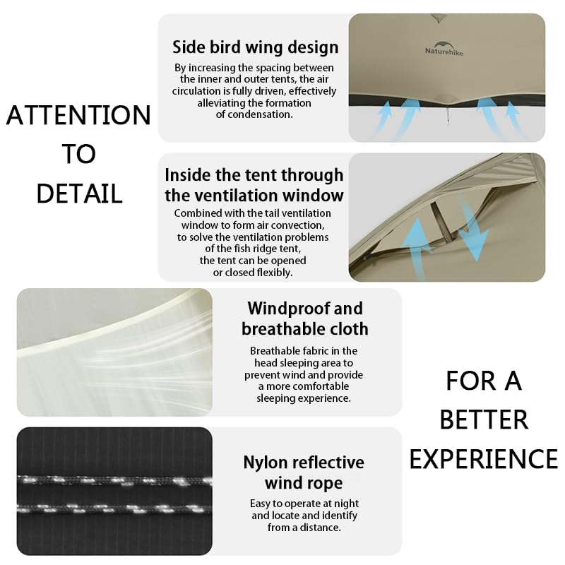 windhike Naturehike 2024 Cloud up Pro Tent, Upgrade Ultralight Tents,1.23kg/2.7lbs,Double 1 Person Tent,for Cycle Camping,Backpacking,Hiking,Self-Standing, Construction,Easy Set up (Grey) - Image 4