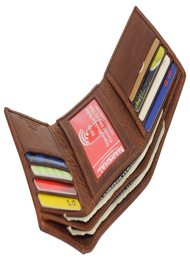 MARSHAL RFID Blocking Cross Genuine Leather Bifold Trifold Wallet for Men, Trifold, Trifold, Wallet - Image 5