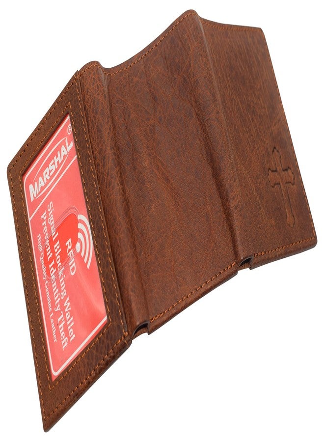 MARSHAL RFID Blocking Cross Genuine Leather Bifold Trifold Wallet for Men, Trifold, Trifold, Wallet - Image 4