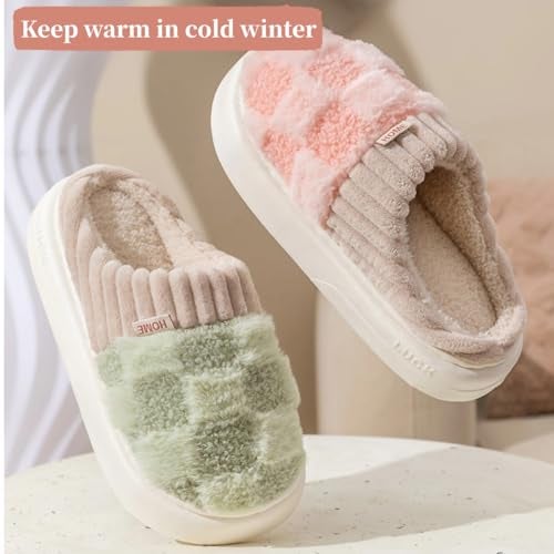 VTTDB Checkered Slipper House Slippers for Women Men Plush Warm Fuzzy Slippers Flyffy Bedroom Shoes Indoor Slip On 859 Women78 MenGreenNumeric RangeMedium859 - Image 3