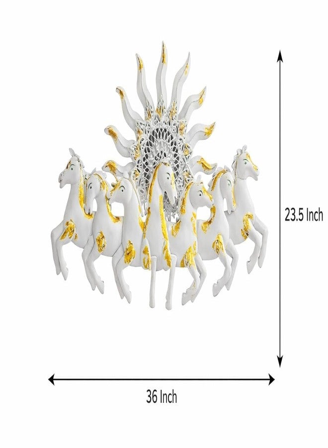 ZXC White Running 7 Horses Wall Decor with LED Light & Sunburst Design | Vastu Wall Art for Success & Prosperity | Metal Luxury Wall Hanging for Living Room, Home & Office (36 x 23.5 Inch) - Image 4