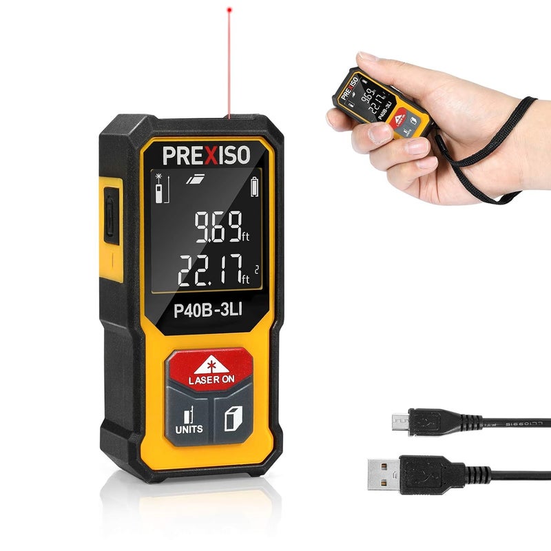 PREXISO Mini Laser Measure 135Ft Rechargeable Laser Distance Meter with High Accuracy MultiMeasurement Units MInFt and Pythagorean Distance Area Volume Modes - Image 1