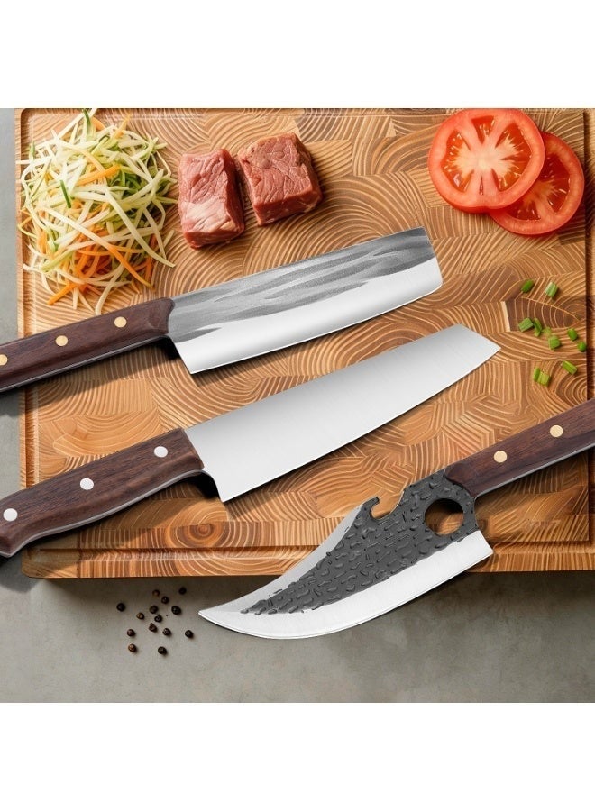 OSOOKE 3-Piece Japanese Knife Set, Forged Chef Knife, Boning Knife and Nakiri, Wood Handle - Image 1