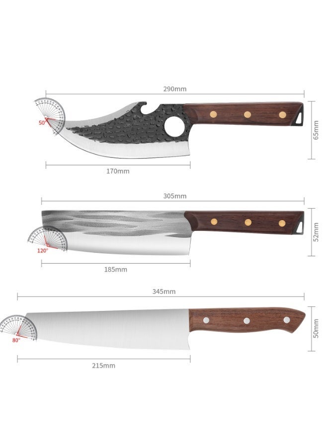 OSOOKE 3-Piece Japanese Knife Set, Forged Chef Knife, Boning Knife and Nakiri, Wood Handle - Image 2