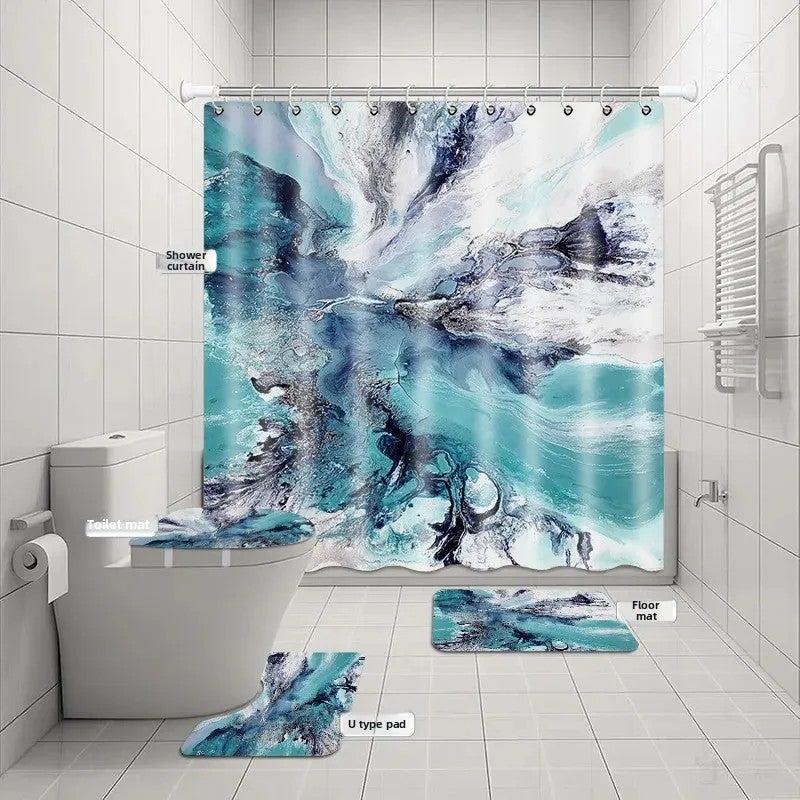 Y&D Modern 3D Digital Marble Decorative Shower Curtain and Toilet Set Cross-Border  Supply Waterproof Three-Piece Bath Mat - Image 5