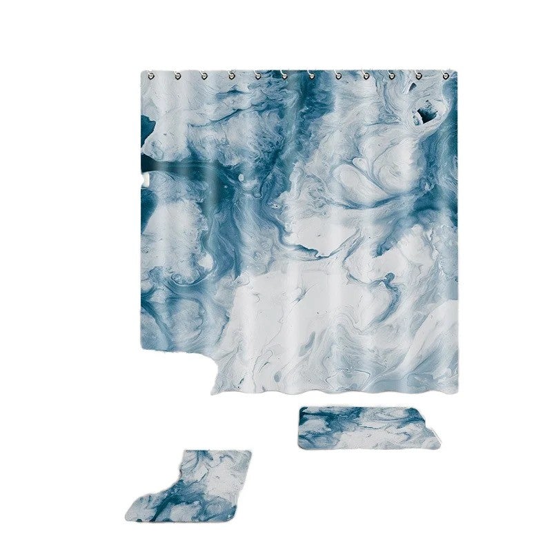 Y&D Modern 3D Digital Marble Decorative Shower Curtain and Toilet Set Cross-Border  Supply Waterproof Three-Piece Bath Mat - Image 2