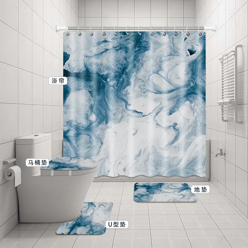 Y&D Modern 3D Digital Marble Decorative Shower Curtain and Toilet Set Cross-Border  Supply Waterproof Three-Piece Bath Mat - Image 1