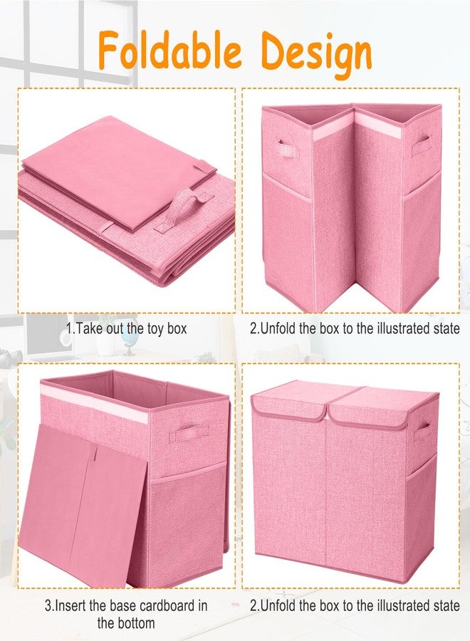 Fiwochic 3 Pack Large Storage Bins Set 23" Toy Chest Storage with Lids and 11" Cubes Organizer Bins for Kids Bedroom Closet Shelf Organizer for Clothes Blankets Nursery Playroom(Pink) - Image 4