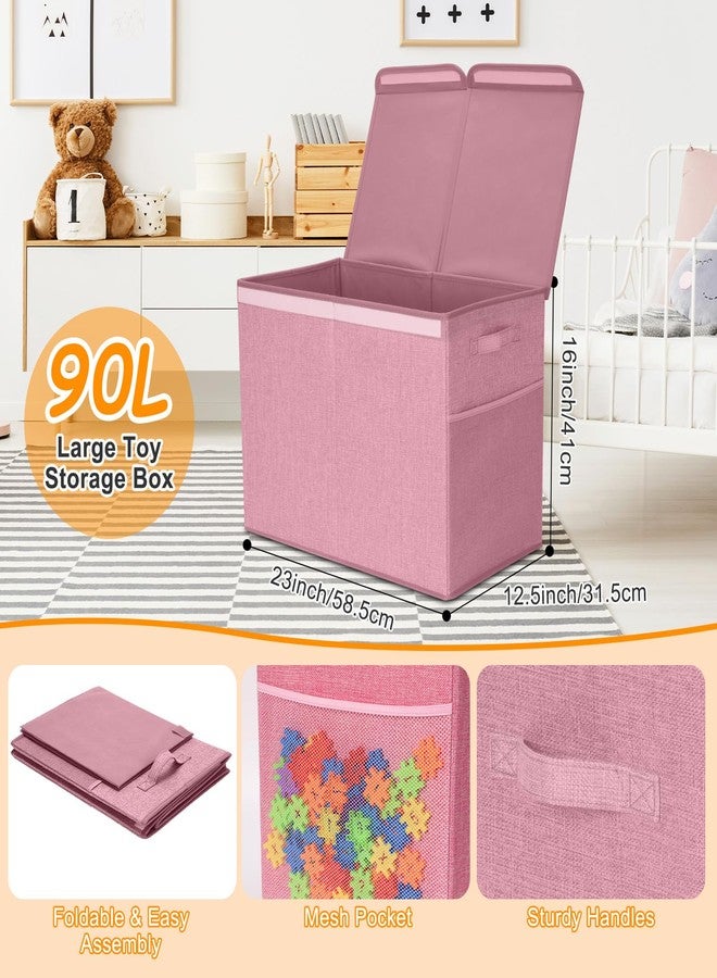 Fiwochic 3 Pack Large Storage Bins Set 23" Toy Chest Storage with Lids and 11" Cubes Organizer Bins for Kids Bedroom Closet Shelf Organizer for Clothes Blankets Nursery Playroom(Pink) - Image 2