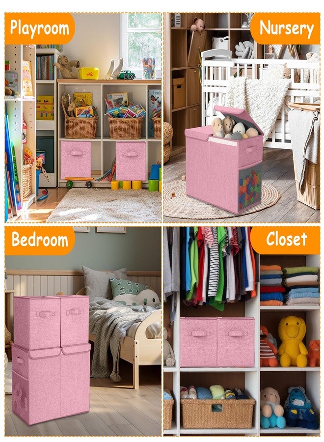 Fiwochic 3 Pack Large Storage Bins Set 23" Toy Chest Storage with Lids and 11" Cubes Organizer Bins for Kids Bedroom Closet Shelf Organizer for Clothes Blankets Nursery Playroom(Pink) - Image 5