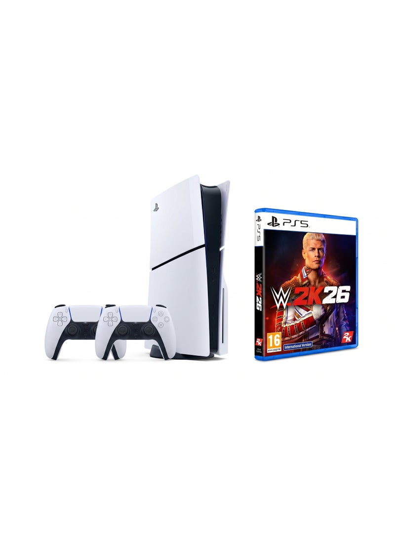 Sony PS5 Slim Disc with Extra White Controller + WWE 2K26 (PS5) International Version