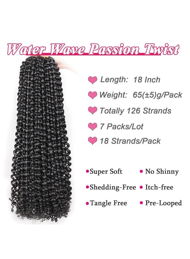 Leeven 18 Inch Passion Twist Crochet Hair 126 Strands Natural Black Water Wave Crochet Hair For Butterfly Locs Passion Twist Hair For Women Long Synthetic Bohemian Braids Crochet Hair 1B - Image 3