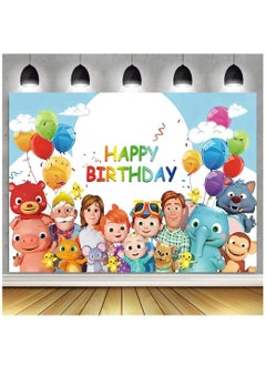 SYOSI 7x5ft Birthday Party Supplies Decorations Backdrop for 1st 2nd 3rd Happy Birthday Banner Cartoon Family Background for Photography Boys Girls Photo Booth Studio Props Blue  - Image 1
