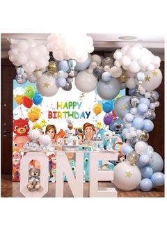 SYOSI 7x5ft Birthday Party Supplies Decorations Backdrop for 1st 2nd 3rd Happy Birthday Banner Cartoon Family Background for Photography Boys Girls Photo Booth Studio Props Blue  - Image 3