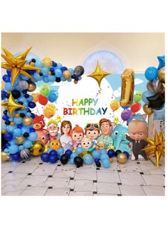 SYOSI 7x5ft Birthday Party Supplies Decorations Backdrop for 1st 2nd 3rd Happy Birthday Banner Cartoon Family Background for Photography Boys Girls Photo Booth Studio Props Blue  - Image 5