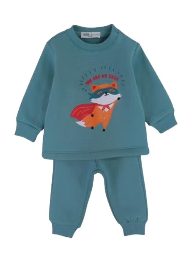 اوركيدز طقم بيجاما قطني للاولاد الصغار الصغار – نعناعي مع طباعة ثعلب "You Are My Hero" - Image 1