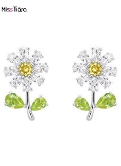 Crystal daisy earrings S925 silver needle small daisy zircon earrings For Women and Girls
