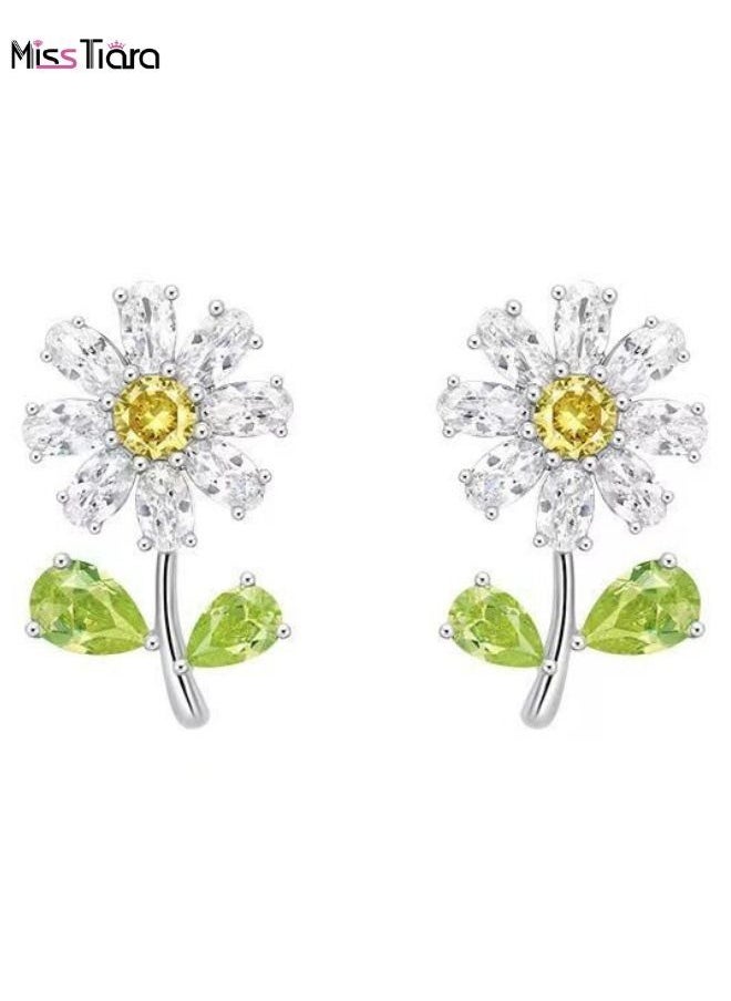 MissTiara - Crystal daisy earrings S925 silver needle small daisy zircon earrings For Women and Girls - Image 1