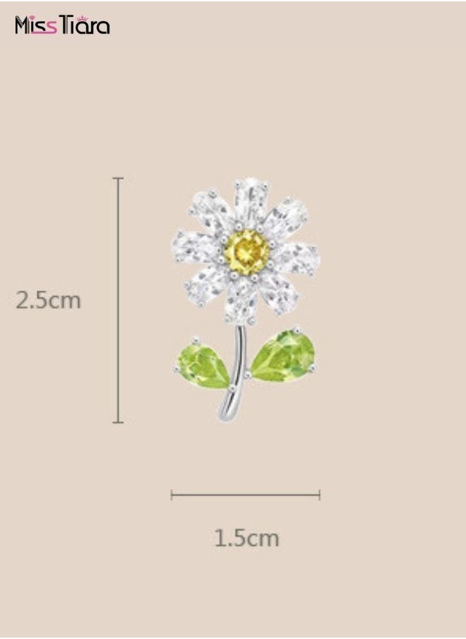 MissTiara - Crystal daisy earrings S925 silver needle small daisy zircon earrings For Women and Girls - Image 1