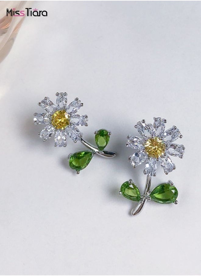 MissTiara - Crystal daisy earrings S925 silver needle small daisy zircon earrings For Women and Girls - Image 1