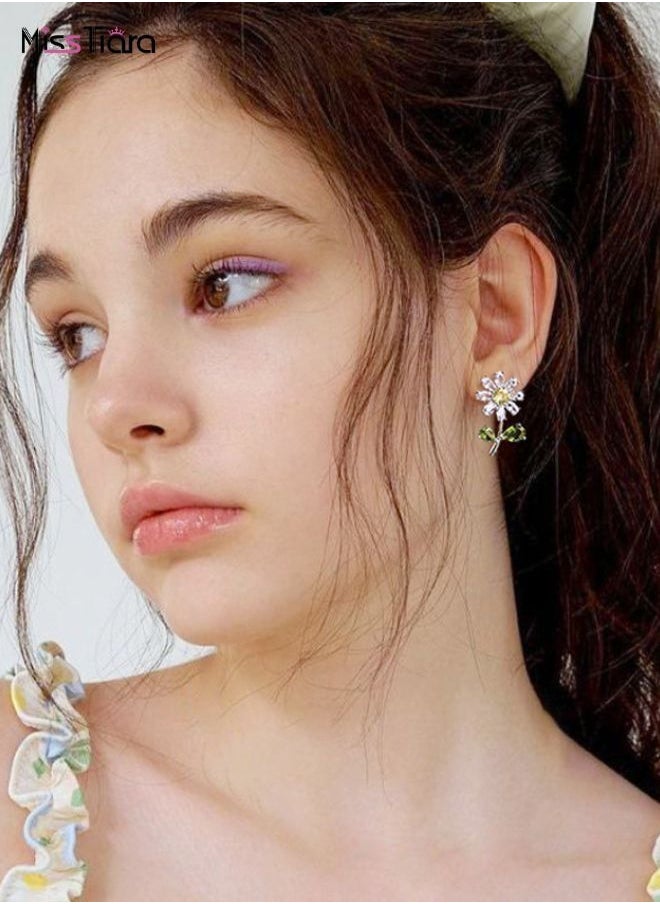 MissTiara - Crystal daisy earrings S925 silver needle small daisy zircon earrings For Women and Girls - Image 1