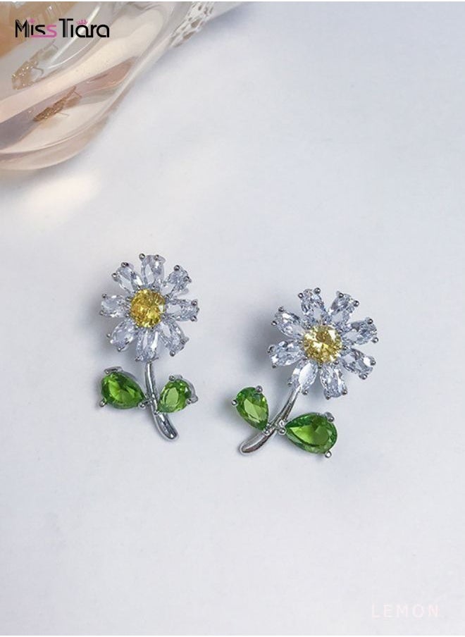 MissTiara - Crystal daisy earrings S925 silver needle small daisy zircon earrings For Women and Girls - Image 1