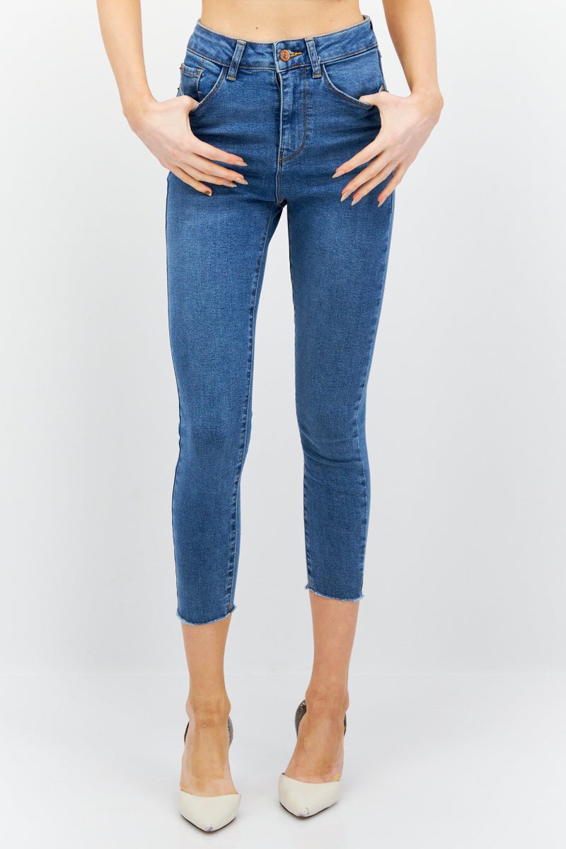 NEW LOOK Women Skinny Fit Mid Waist Washed Stretchable Denim, Blue - Image 1