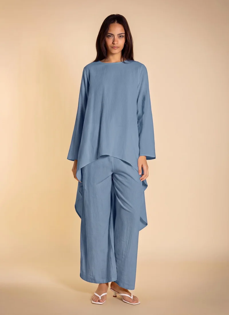 SHAPES ASYMMETRICAL COTTON BLEND FLOWING TOP SET