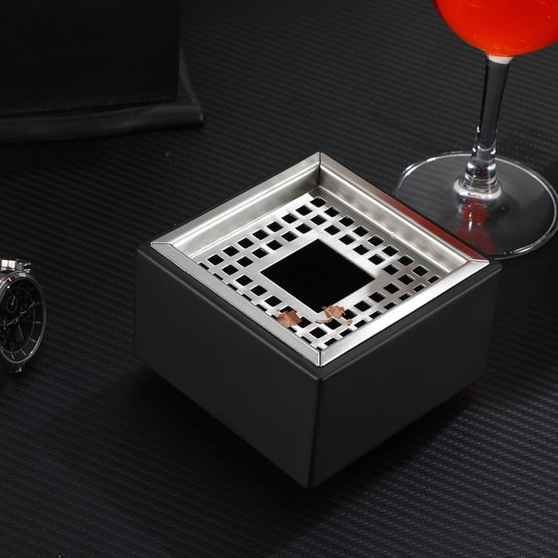 مطفأة سجائر كبيرة مربعة من الفولاذ المقاوم للصدأ مضادة للرياح للاستخدام على المكتب وفي غرفة المعيشة والمنزل - Image 5