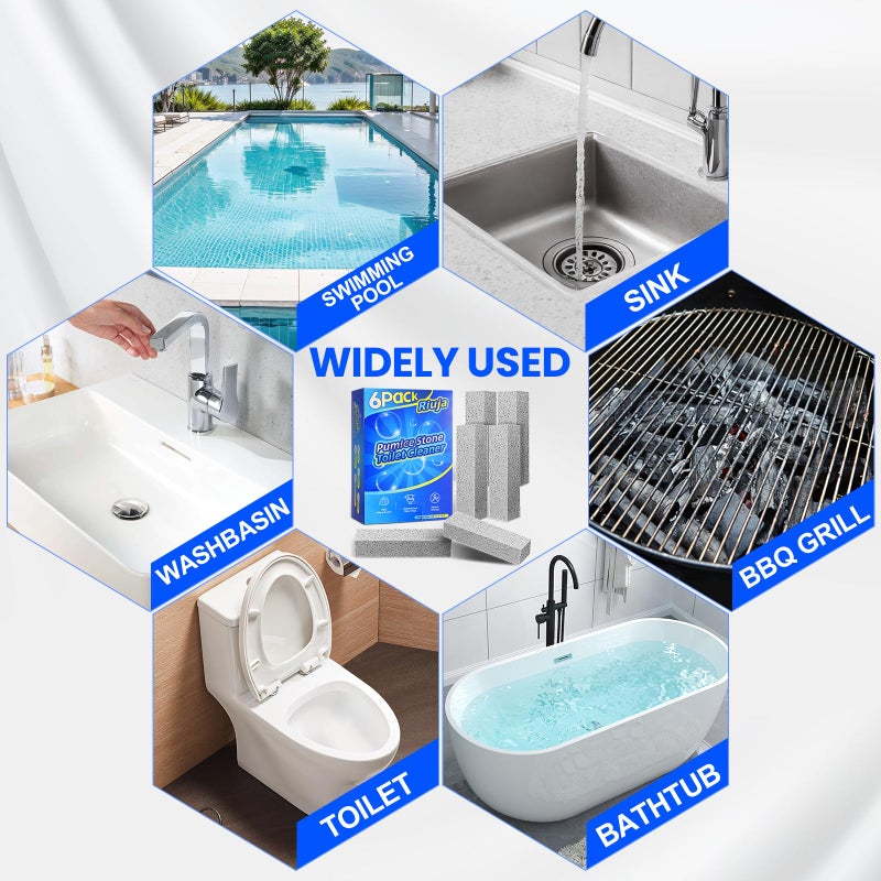 Riuja 6 Pack Pumice Stone Toilet Bowl Cleaner, Pumice Stone for Cleaning, Powerfully Cleans Toilets, Bathtubs, Grills, Swimming Pools, Sinks - Image 4