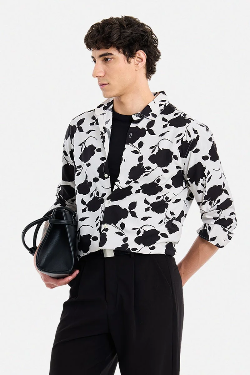 سنيتش Off White Floral Long Sleeve Regular Fit Shirt