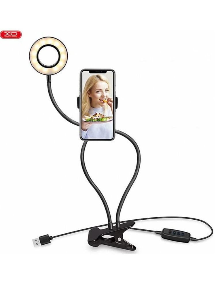 XO - XO L01 3.5 '' Smart Light with Gooseneck Stand & Phone Holder, 3 Color 10-Level Dimmable LED Desk Lamp with Clamp, Clip-on Ring Lights with Flexible Arm for Selfie, Web Conference, Streaming etc. - Image 1