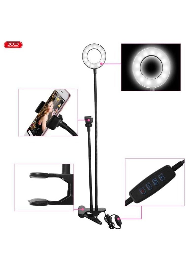 XO - XO L01 3.5 '' Smart Light with Gooseneck Stand & Phone Holder, 3 Color 10-Level Dimmable LED Desk Lamp with Clamp, Clip-on Ring Lights with Flexible Arm for Selfie, Web Conference, Streaming etc. - Image 1