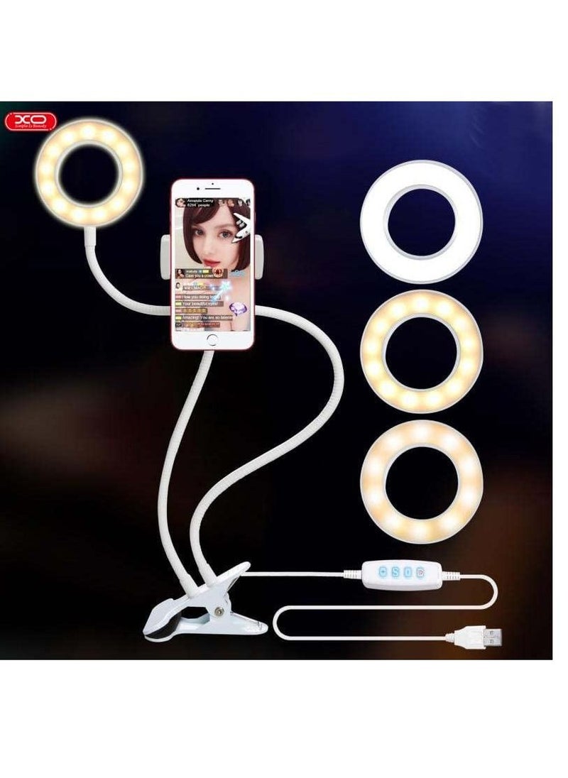 XO - XO L01 3.5 '' Smart Light with Gooseneck Stand & Phone Holder, 3 Color 10-Level Dimmable LED Desk Lamp with Clamp, Clip-on Ring Lights with Flexible Arm for Selfie, Web Conference, Streaming etc. - Image 1