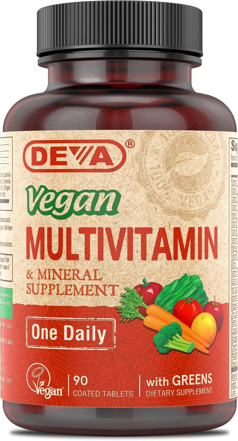 DEVA Vegan Multivitamin and Mineral Supplement  OncePerDay Formula with Greens  Vitamins A C D E B Complex HighPotency Formulation for Daily Health and Wellness 90 Coated Tablets 1Pack - Image 1