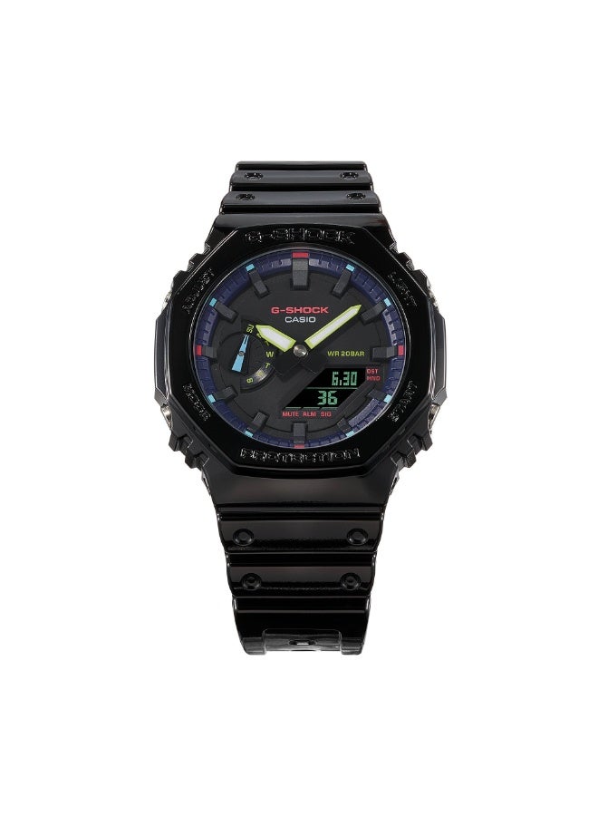 Casio G-Shock GA-2100RGB-1ADR “CasiOak” Analog-Digital Men’s Watch, Carbon Core Guard, Shock Resistant, 200M Water Resistant, Black Resin Band, RGB Dial Accents - Image 2